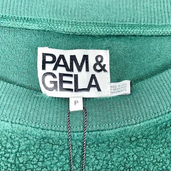 Pam & Gela Cropped Sweatshirt Velvet Stripes Green - Picture 8 of 16